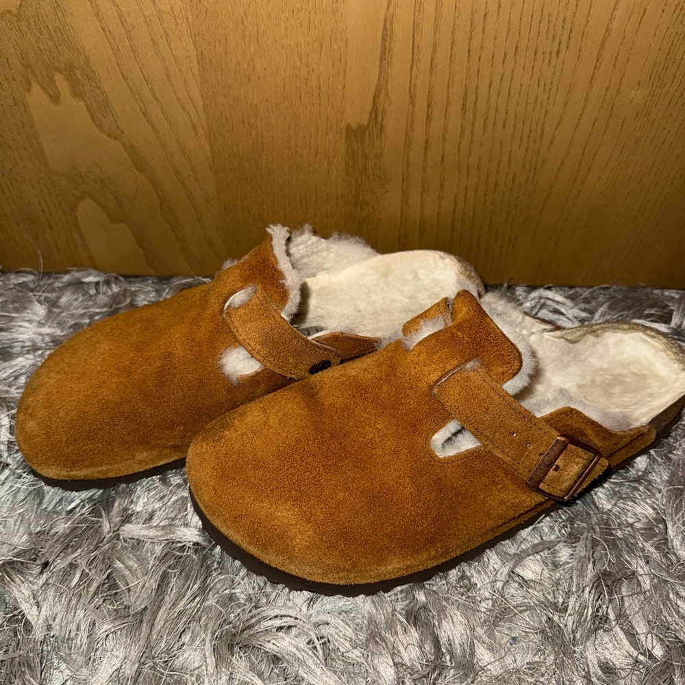 Brown Suede Shearling Birkenstocks